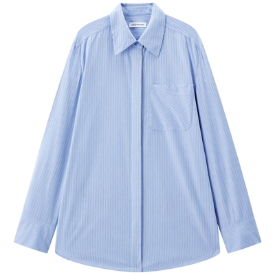 太平鸟蓝色磨毛合体长袖衬衫