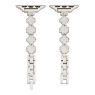 宣人适用苹果手表表带applewatch表带四叶草镶钻仿贝母表带iwatchS11s10/9/8/7se2代金属细款表带女手链