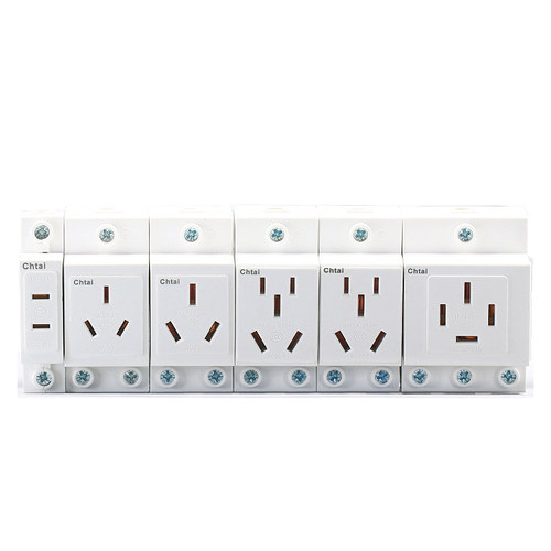 AC30三插10A数字化模块插座5孔五孔三孔极插座导轨安装插座16A