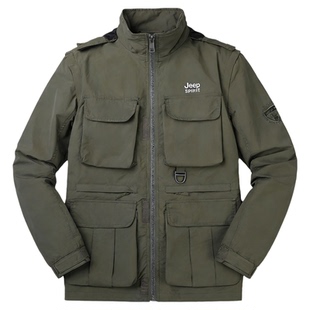 吉普JEEP夹克男中年宽松大码春秋薄款户外速干多口袋工装上衣外套