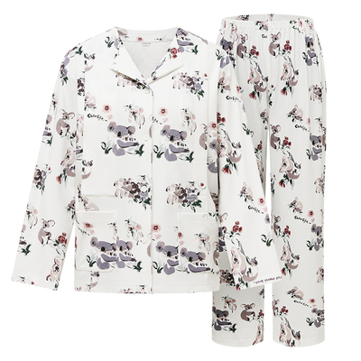 cutelife孕妇哺乳服月子服睡衣女竹棉长袖长裤家居服套装