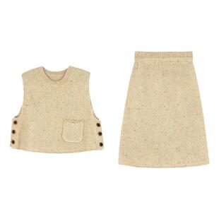 大耳象女童口袋马甲毛衣半裙羊毛秋季新款女孩洋气套装