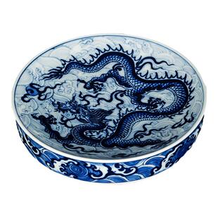 钟家窑陶瓷盖置景德镇柴窑青花手绘暗海水龙纹盖托壶盖托杯垫配件