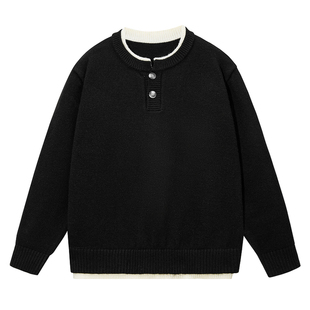 男士老钱风亨利领毛衣男款冬季内搭可外穿假两件针织衫男2026新款