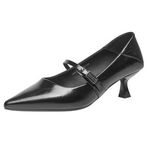 戈美其高跟鞋女细跟不累脚2024新款一字带黑色玛丽珍女鞋尖头单鞋