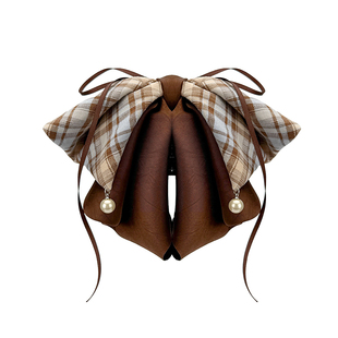 森系清新格纹蝴蝶结发夹女春季新款氛围感抓夹秋冬百搭简约马尾夹