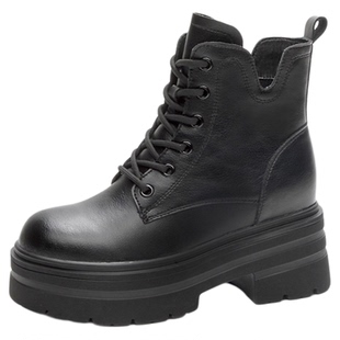 真皮马丁靴女内增高8cm小个子软底厚底短靴2026新款秋冬女士靴子