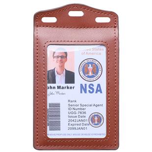 真皮四卡位防消磁工作证套牛皮员工胸卡套抗干扰工牌套高档挂吊牌