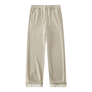 430g加绒加厚阔腿直筒裤碳素磨毛柔软亲肤保暖锁温宽松米杏色长裤