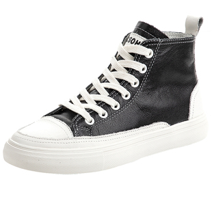 真皮高帮鞋小白鞋爆款女鞋2024夏季新款板鞋高邦小白鞋短靴ins潮