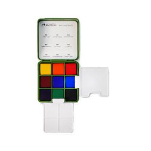 马蒂尼迷你小画板小绿盒小红盒圣诞套装粉盒透明固体水彩颜料光芒9色旅行套装便携手账旅行写生绘画工具