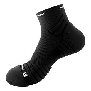 运动袜子男款中筒秋冬加厚毛巾底马拉松专业男士跑步纯黑色羽毛球