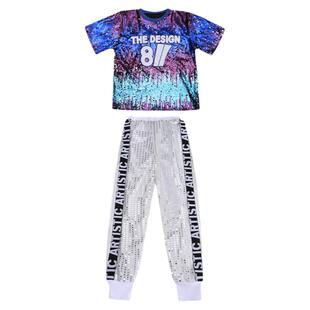 儿童啦啦队演出服男女童嘻哈街舞架子鼓潮服现代爵士舞蹈亮片服装