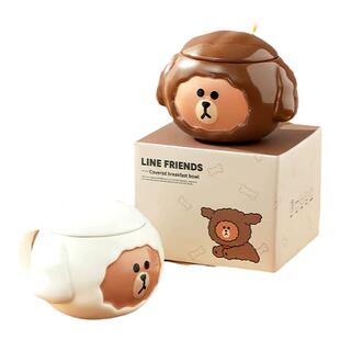 LINE FRIENDS马克杯带盖陶瓷杯子女生高颜值早餐杯办公室家用水杯
