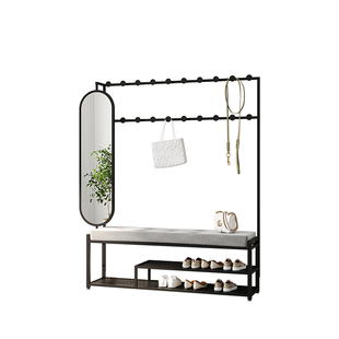 轻奢换鞋凳衣帽架带镜子旋转家用鞋柜挂衣架一体架多功能软包鞋凳