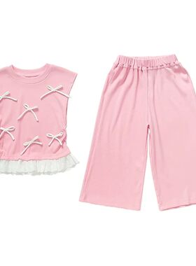 法国女童洋气夏季短袖套装网红时髦女宝宝新款休闲两件套薄款韩版