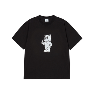ADLV基础款AC熊短袖卡通印花休闲T恤2026年新款宽松圆领上衣男女