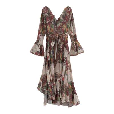 法式复古修身雪纺印花连衣裙