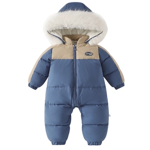婴儿羽绒服冬季连体衣女婴童加厚外出服男宝宝连帽冬装新生儿哈衣
