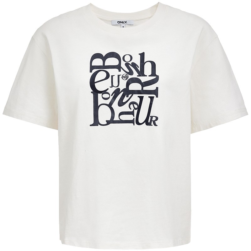 ONLY字母宽松落肩纯棉T恤