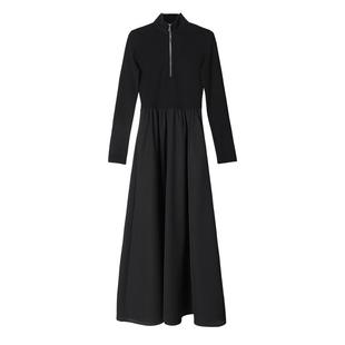 乡美媚赫本风黑色针织长袖连衣裙女春秋新款气质收腰显瘦打底长裙