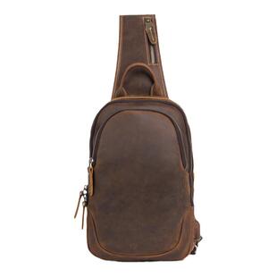 疯马皮新款复古男士胸包个性潮流背包头层牛皮斜挎男包真皮单肩包