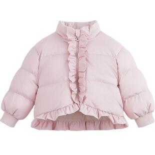 马克珍妮女童花边立领超轻加厚羽绒服儿童羽绒服冬装红色241195