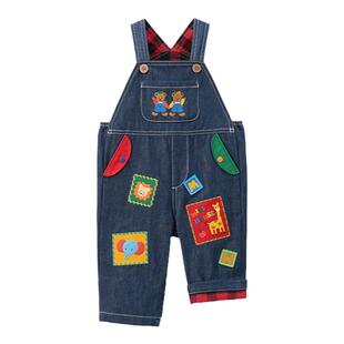 MIKIHOUSE日本制背带裤女童裤子男童裤子刺绣背带裤动物王国