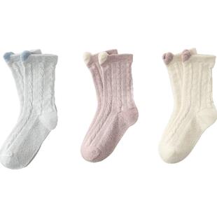 齐齐熊婴儿袜子夏季女童男童地板袜薄款宝宝网眼透气中筒袜3双装