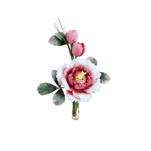 繁花入梦手工非遗绒花发夹粉色牡丹古风发饰汉服新中式高级感头饰