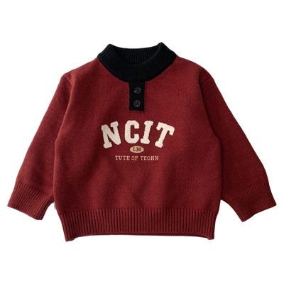 儿童秋冬装红色复古洋气毛衣