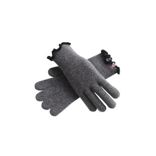 点睛木耳边原宿风露二指触屏针织手套女保暖毛线轻手工复古圣诞红