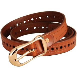 皮带女士牛仔裤百搭真皮设计感小众复古棕色装饰细腰带女款免打孔