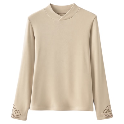 中国风刺绣天丝羊毛德绒打底衫女