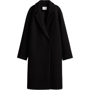 HM女装毛呢外套冬季时尚气质翻领舒适双排扣中长款大衣1159193