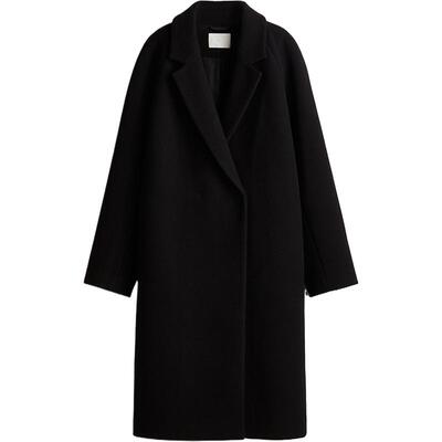 HM女装毛呢外套冬季时尚气质翻领舒适双排扣中长款大衣1159193