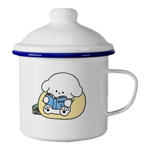 线条小狗原创马克杯可爱卡通搪瓷杯大容量办公室水杯燕麦杯酸奶杯