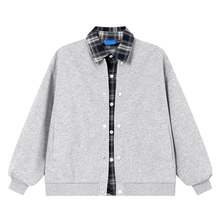 男童春装韩范假两件衬衫拼接外套2026新款儿童春秋学院风开衫卫衣