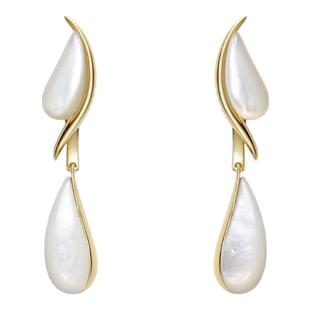 赫生HUSSAIN潺影天然白贝母耳钉可拆卸水滴耳坠金色高级轻奢耳环