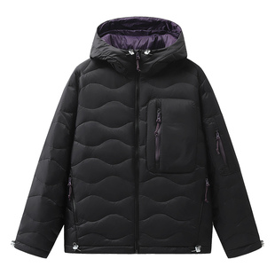 美洲邦2025冬季新款户外撞色连帽羽绒服男保暖情侣土司面包服外套