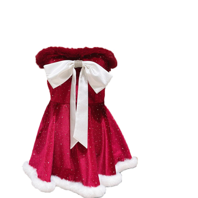 做你的猫：珍妮の心动夜宴*原创大蝴蝶结抹胸红色新年蓬蓬公主裙