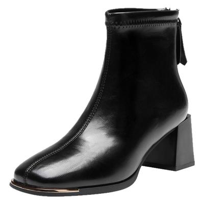 大东官方正品黑色粗跟切尔西短靴