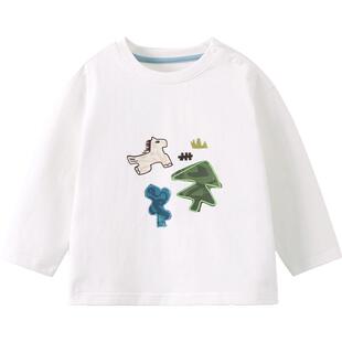 [7A抗菌]齐齐熊男童t恤长袖春秋款宝宝上衣儿童白色2026新款纯色