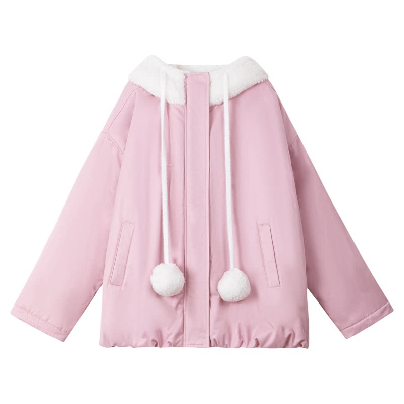 KEIKO甜系少女粉色卡通连帽棉服