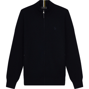 Hazzys哈吉斯秋季男立领羊毛混纺针织衫外套休闲保暖开衫毛衣上衣