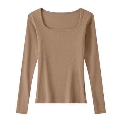 白色方领棉打底衫女秋冬季内搭修身显瘦T恤加绒加厚保暖长袖上衣