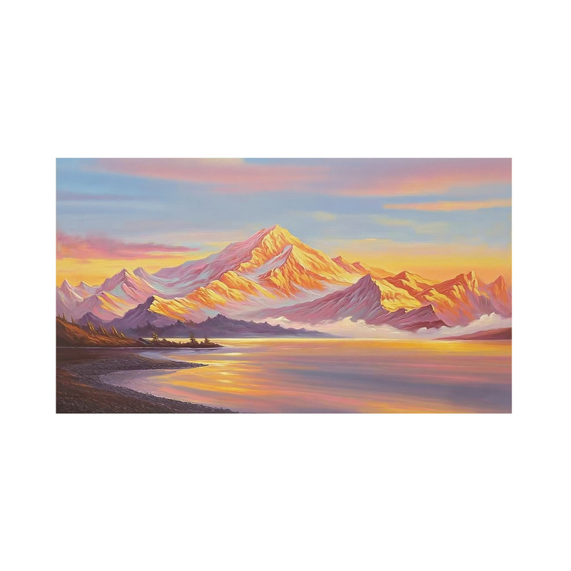 纯手绘油画日照金山客厅装饰画立体现代简约高级感横幅过道挂画