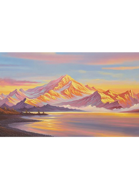 纯手绘日照金山立体客厅油画