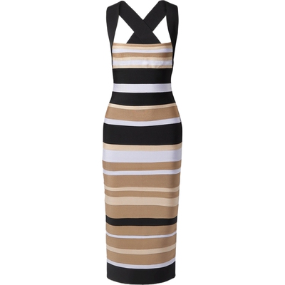 【秒杀】Herve Leger x Law Roach 春夏女条纹中长连衣裙