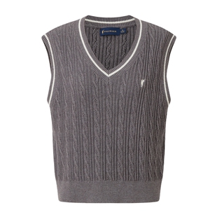 POLOWALK女式针织背心2026春季新品学院风V领撞色针织坎肩马甲